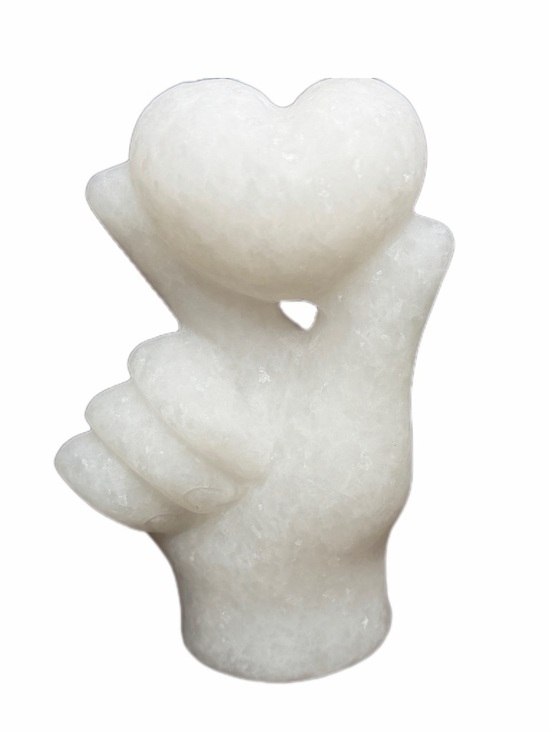 Other - White Jade Marble Carved Heart Hand Sculpture